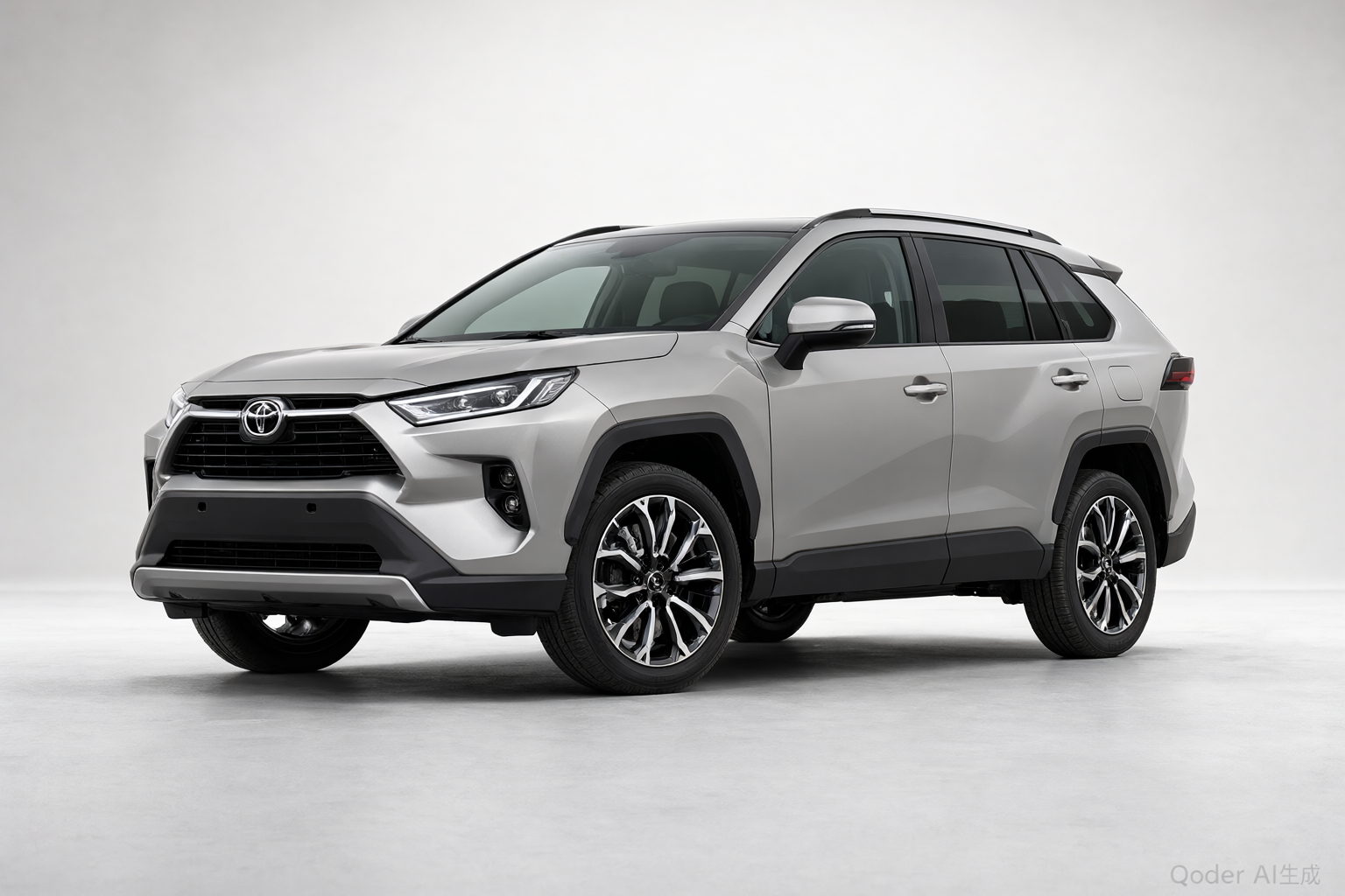 白色影棚中的银色 SUV